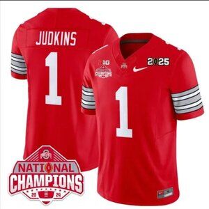 Mens Youths Kids Womens Quinshon Judkins 2025 CFP National CH Red Stitched Jerse